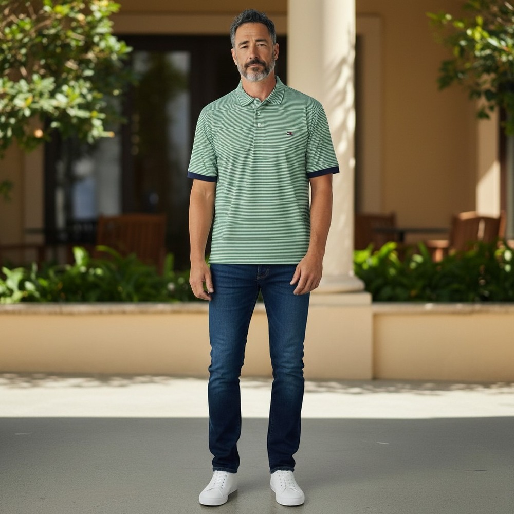 RLX Ralph Lauren Polo Shirt Mens‎ M Green Striped Golf Performance Top